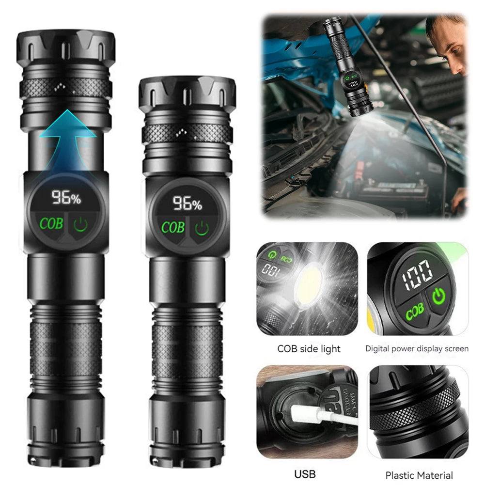 APWIKOGER 1600 Lumen Rechargeable LED COB Flashlight Zoomable LED Camping Flashlight Vue