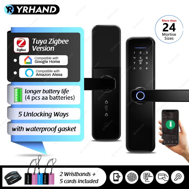 X5 Tuya Zigbee Fechadura Eletronico Digital Waterpoof Door Lock Biometric Fingerprint Replaceable Direction Smart Door Lock Vue