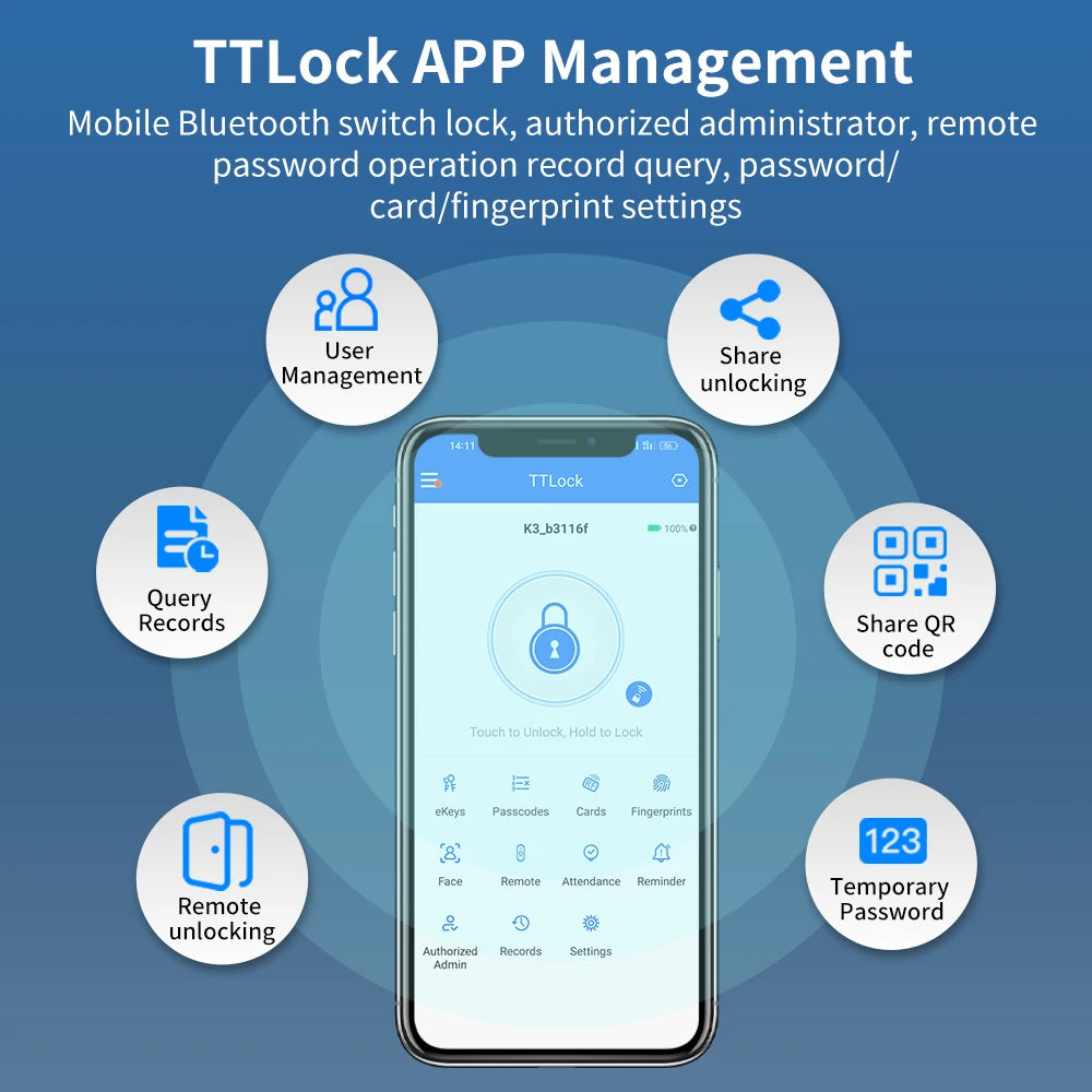 TTLOCK App WIFI QR Code Access Control Reader Keyboard 13.56Mhz Rfid IP67 Keypad QRcode Scanner K3QW Work with Alexa Google Home Vue