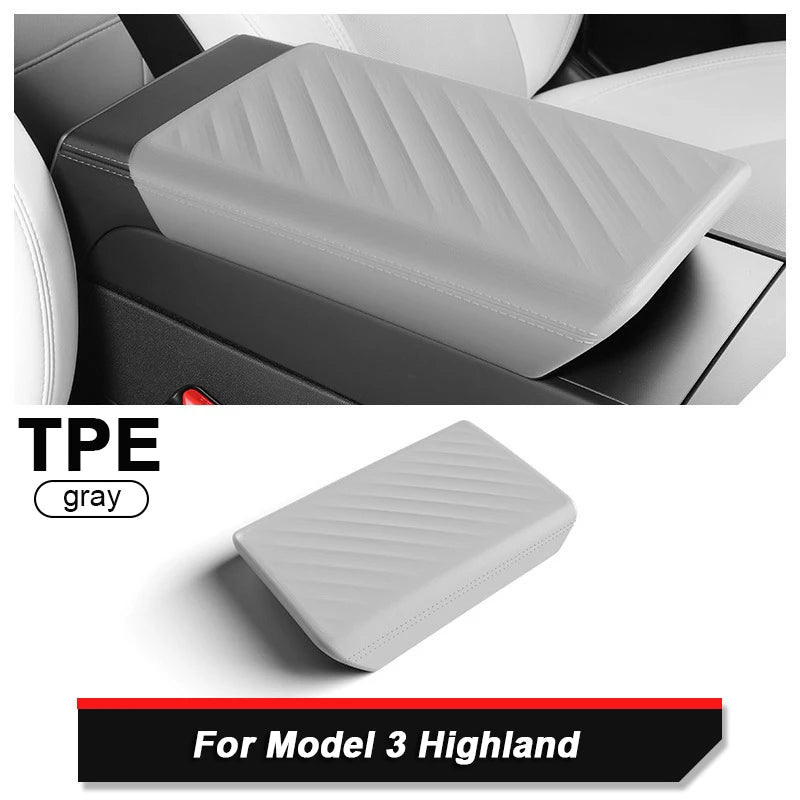 TPE Soft Car Center Console Armrest Protector Box Cover For Tesla Model 3 Y 2017-2026 Durable Accessory for Interior Protection Vue Gray-M3 Highland