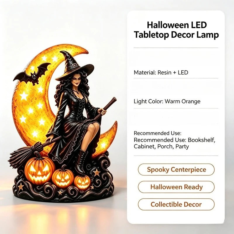Halloween LED Table Decor, Light Up Witch Figurine Lamp Spooky Centerpiece for Home Party Decoration Vue Warm White