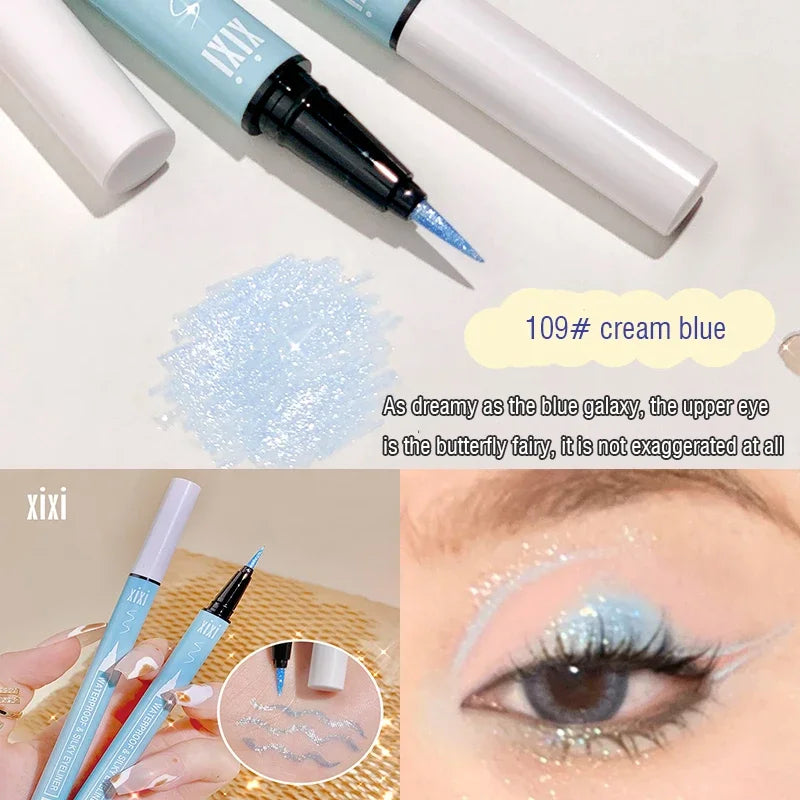 Baby Blue Glitter Eyeliner Pen Galaxy Highlighter Eyeshadow Silkworm Pencil Long-lasting Diamond Shiny Eye Makeup Waterproof Vue 109 Cream Baby Blue