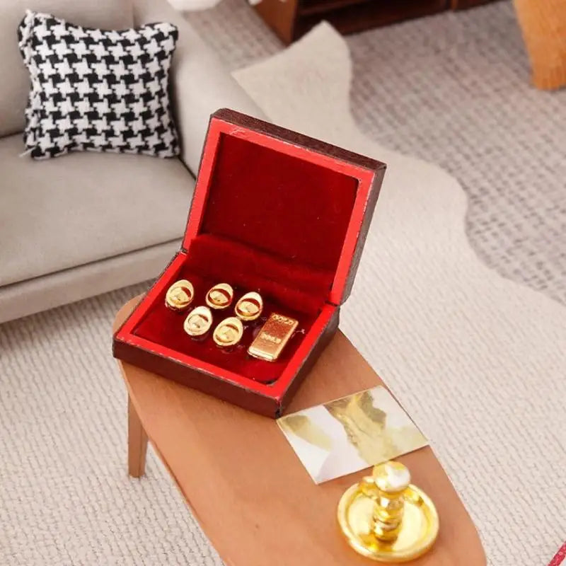 1 Set 1:12 Dollhouse Miniature Vintage Wooden Jewelry Case Mini Jewelry Box Model Decor Accessories Vue