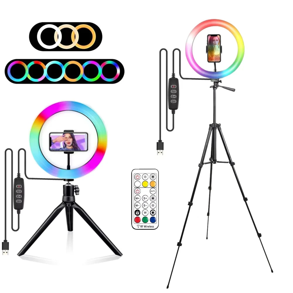 RGB Ring Light Lamp Ring Round With Remote Control For Smartphone Mobile Led Video Light Ring Make Youtube Photographic Lighting Vue