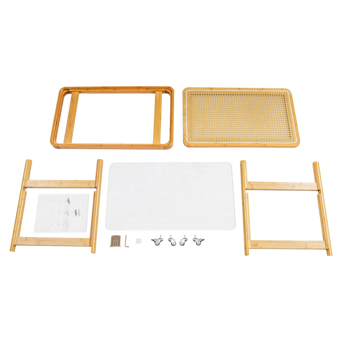 2-Tier Rolling Coffee Table – Tempered Glass & Bamboo, 176 lb Mobile Coffee Table Vue