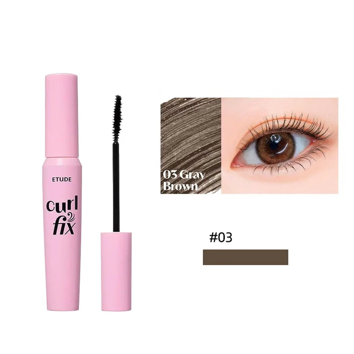 ETUDE Curl Fix Mascara 02 Brown,Smudge-Proof & Volume-Boosting,Lash Holding Power & Natural Finish,Korean Cosmetic,Korean Makeup Vue 03 Grey Brown