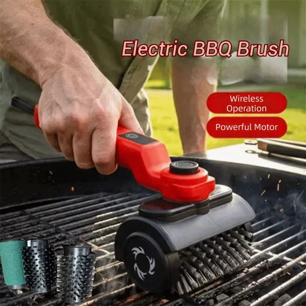 Portable Electric Grill Cleaning Brush High Speed Rotating BBQ Barbecue Brush 3 Replacement Head Handheld Vue