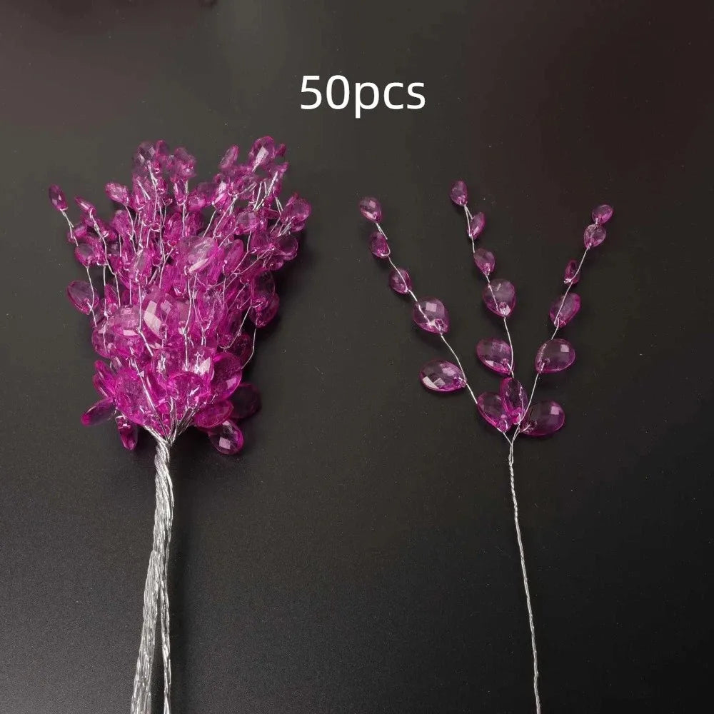 50PCS Craft Decoration Crystal Bud Branches Wedding Party Bridal Tiara Artificial Bouquet For Home DIY Crystal Flower Acrylic Vue Purple