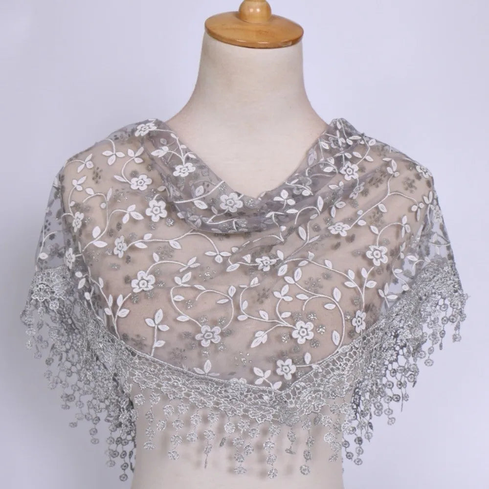 Floral Embroidered Lace Triangle Waist Scarf Hollow Hip Shape Out Vue Grey