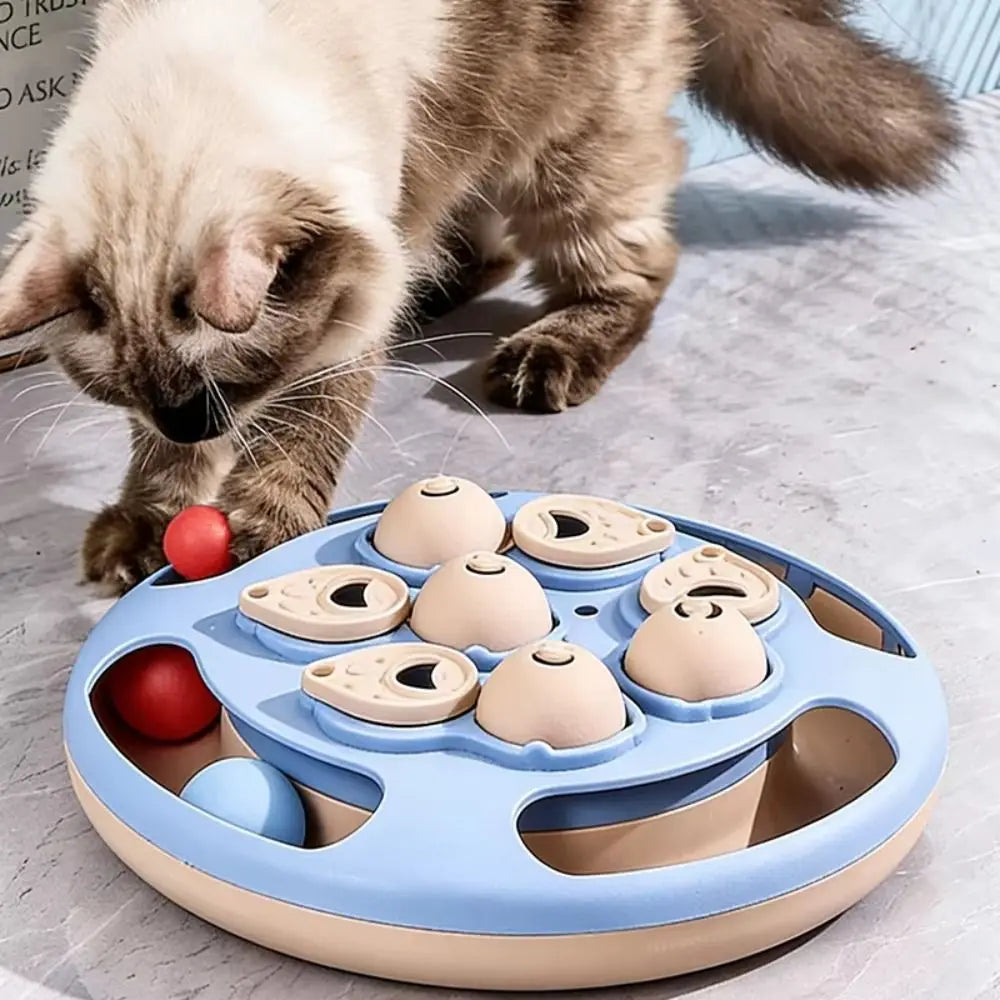 Turntable Design Smart Cat Puzzle Toy Feather Teaser Ball Track Interactive Slow Feeder Self-Play Non-Slip Base Vue