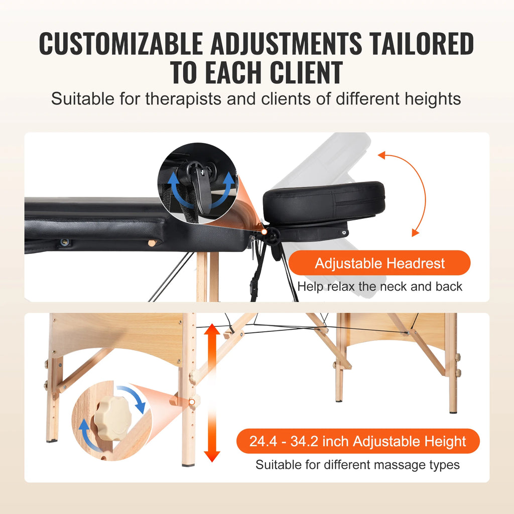 VEVOR Portable Massage Table Folding Lightweight Adjustable Salon Tattoo Bed for Massage Center Spa Therapy Clinic Home Beauty Vue