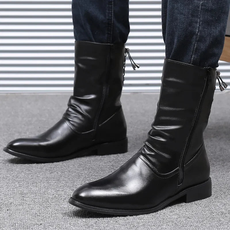 Men's High Top Ankle Boots | Korean Fashion PU Leather Zip Men's Ankle Boots Vue
