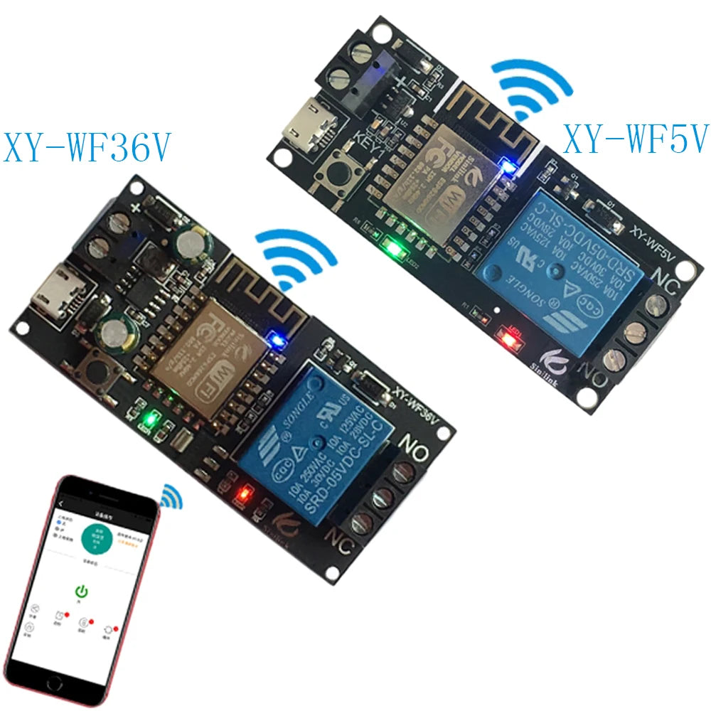 Sinilink WIFI Mobile Phone Remote Control Relay Module DC5V DC6~36V Smart Home Phone APP ESP-12F Long Range Remote Control Board Vue XY-WF36V