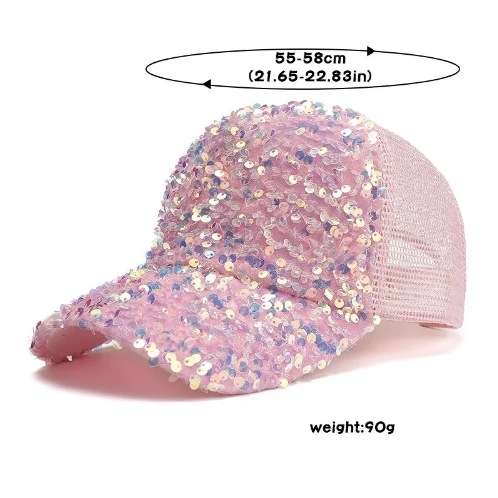 Fashion Breathable Shiny Sequin Baseball Cap Mesh Casual Women Sun