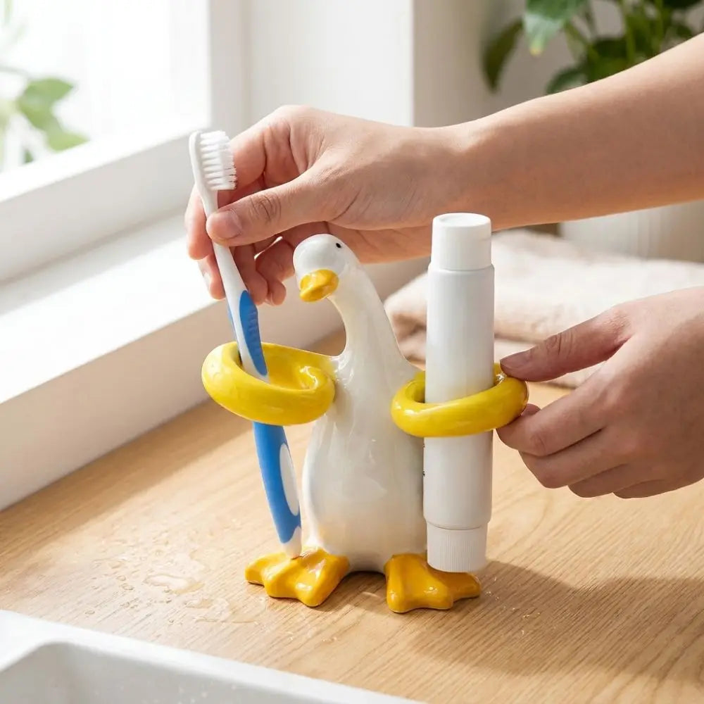 Duck-Shaped Electric Toothbrush Holder Ceramic Waterproof Toothpaste Toothbrush Rack Portable Space-Saving Makeup Brush Shelf Vue