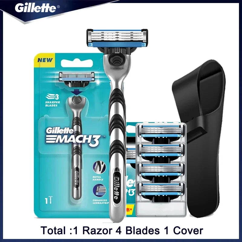 Genuine Gillette Mach 3 Manual Shaver For Men 3-Layers Blades Men's Razor Beard Shaving Hair Removal MACH 3 Shaver Razor Vue 4 Blades Cover