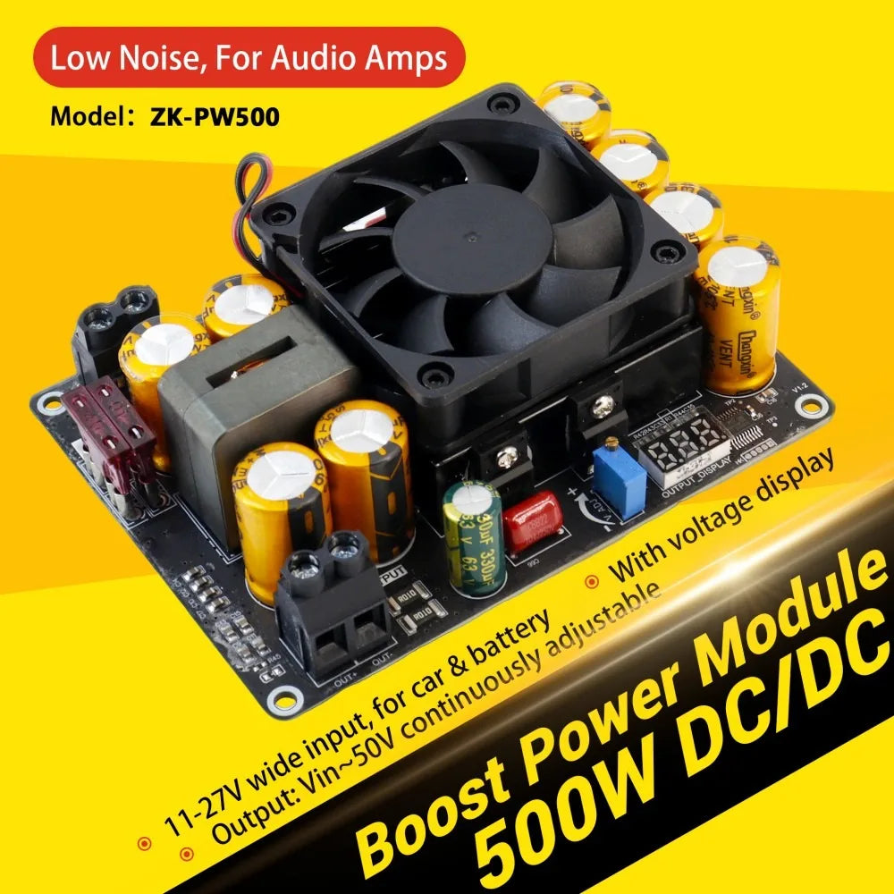 500W Boost Step Up Power Supply Module 11-27V Input to 24-50V Adjustable Output Voltage Display High Efficiency 92-95% Converter Vue Default Title