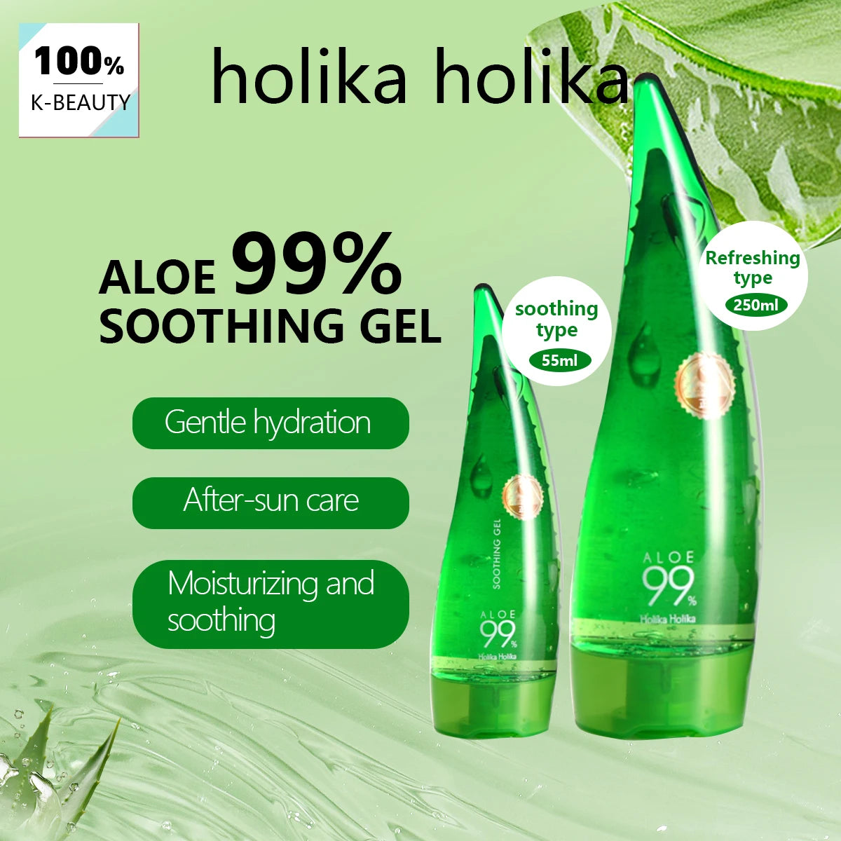 HOLIKA HOLIKA Aloe Soothing Gel,Soothing & Refreshing,Moisturizing & Lightweight,Fast-Absorbing,K-Beauty,Korean Makeup Vue