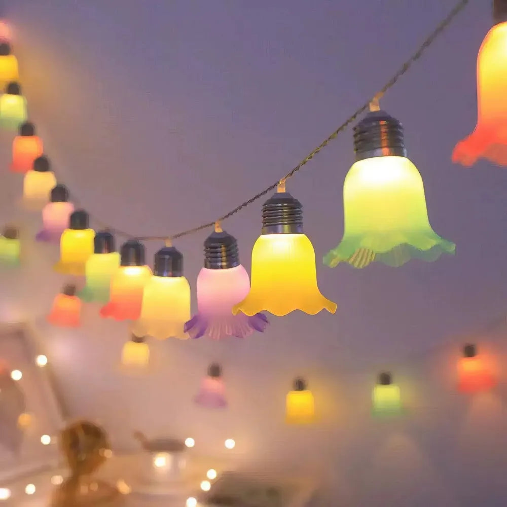 1PC 10/20LED Skirted Indoor Outdoor Fairy String Lights, Battery Powered Floral Lamp for Wedding Holiday Birthday Parties Decor Vue
