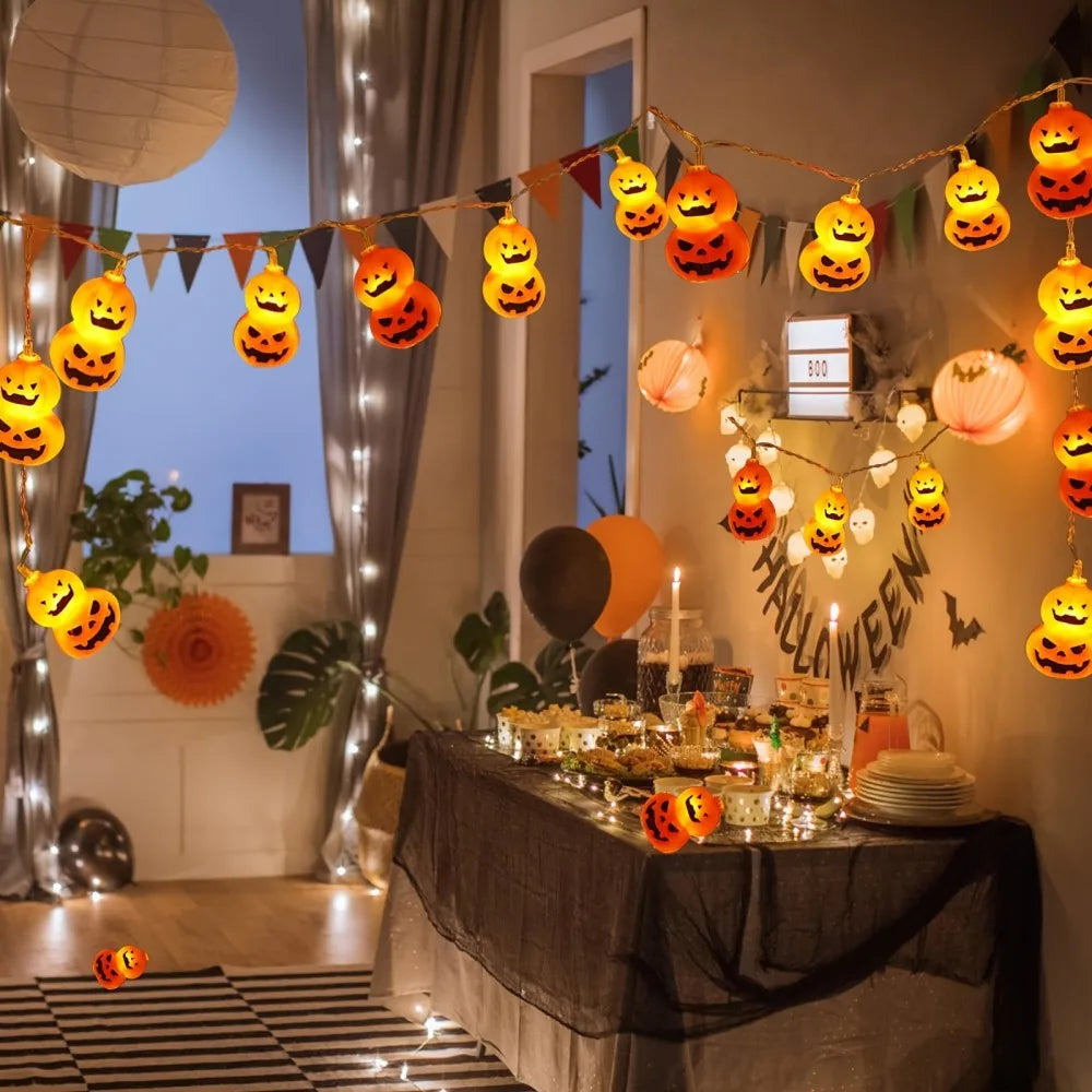 Halloween Double-Stacked Jack-O-Lantern LED String Lights, Pumpkin Lights for Indoor Outdoor Halloween Party, Yard, Home Decor Vue