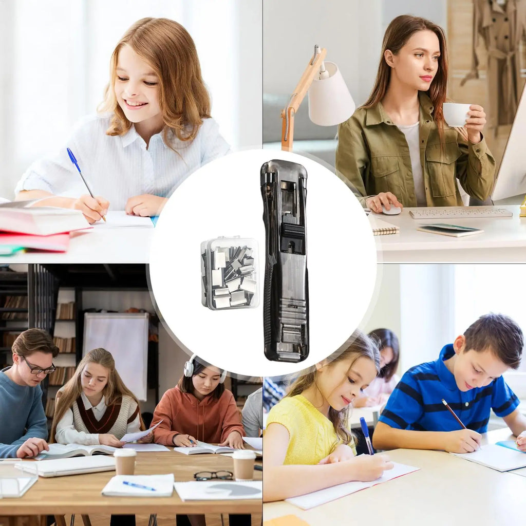 Push Clip Stapler Portable Document Binding Clamp Binder Clip Dispenser for Home School Classroom Desktop Paper Organizing Vue