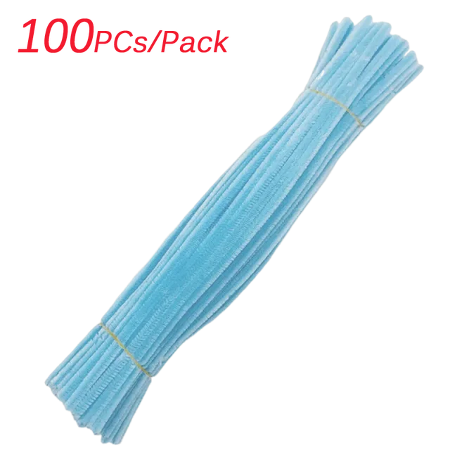 100PCS Handmade Twist Stick Colorful DIY Plush Stem Wired Twist Stick DIY Handmade Toy MateriaValentine's Day Birthday Gift Vue LIGHT BLUE 1 packs