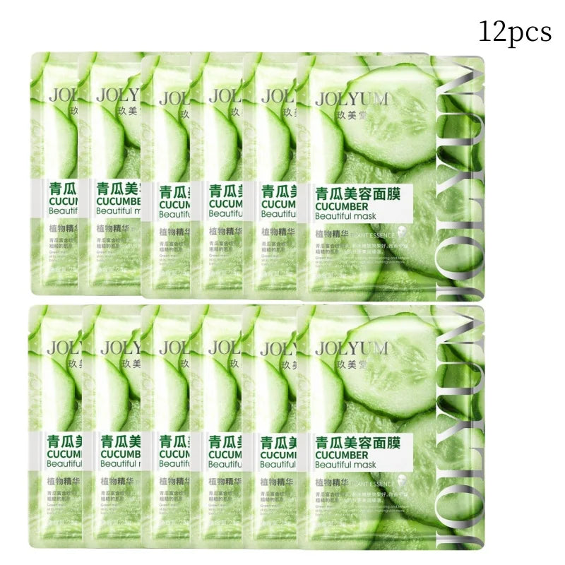 Cucumber Beauty Mask, Fruit Mask, Contains Cucumber Extract, Skin-Nourishing Glycerin, Moisturizing and Water-Locking Ingredients, Makes Your Skin Smooth and Elastic - Home Beauty. Vue 12Pcs