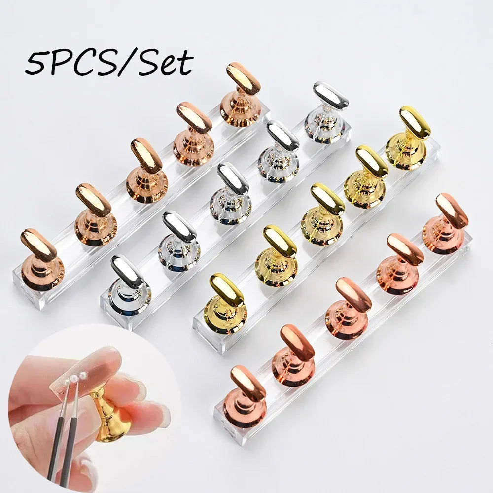 5Pcs Press 7 Color Nail Showing Stand Tool On Shelves Nail Art Display setMagnetic Nail Holder Practice Display Stand With Base Vue