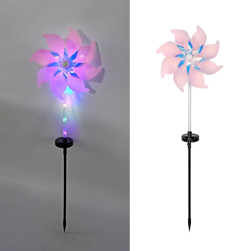 Solar Windmill Garden Stake Lights, Colorful LED Pinwheel Solar Lights, Outdoor Decor for Patio Yard Lawn Pathway Decor Vue pink 2 pcs