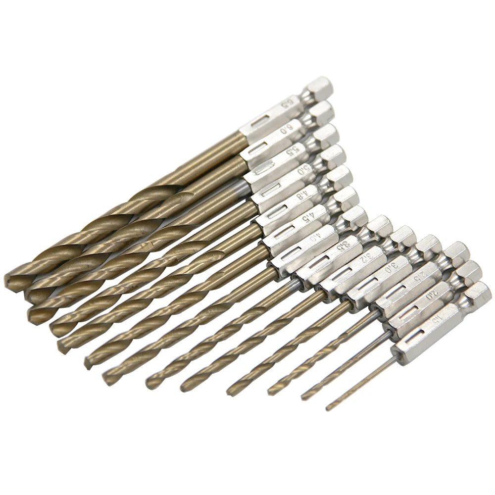 Hexagonal Handle 13pc Titanium Plated Twist Drill 1.5-6.5mm Electric Drill Driver Drilling Air Screwdriver Tool Accessory Set Vue