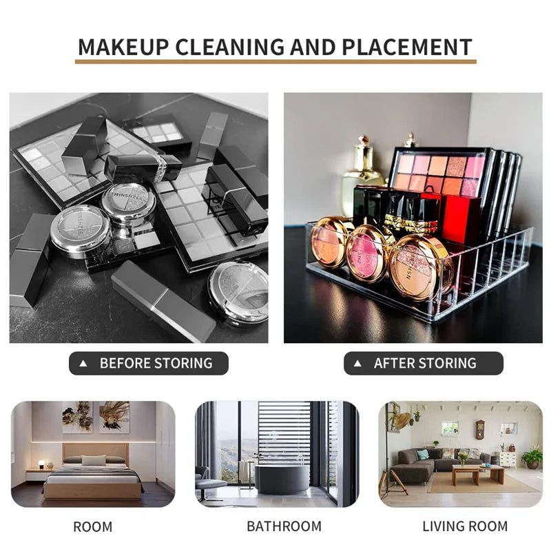 7 Grid Makeup Tools Storage Box Acrylic Makeup Palette Organizer 7 Section Divided Lipstick Eyeshadow Palette Storage Organizer Vue