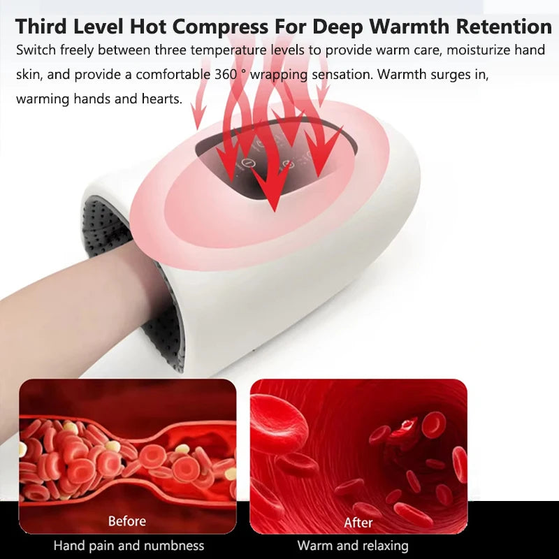 Electric Hand Massage Airbag Wrapping Pressing Hand Massager Deep Squeezing Kneading 3 Modes Hot Compress Palm Massage Divece Vue