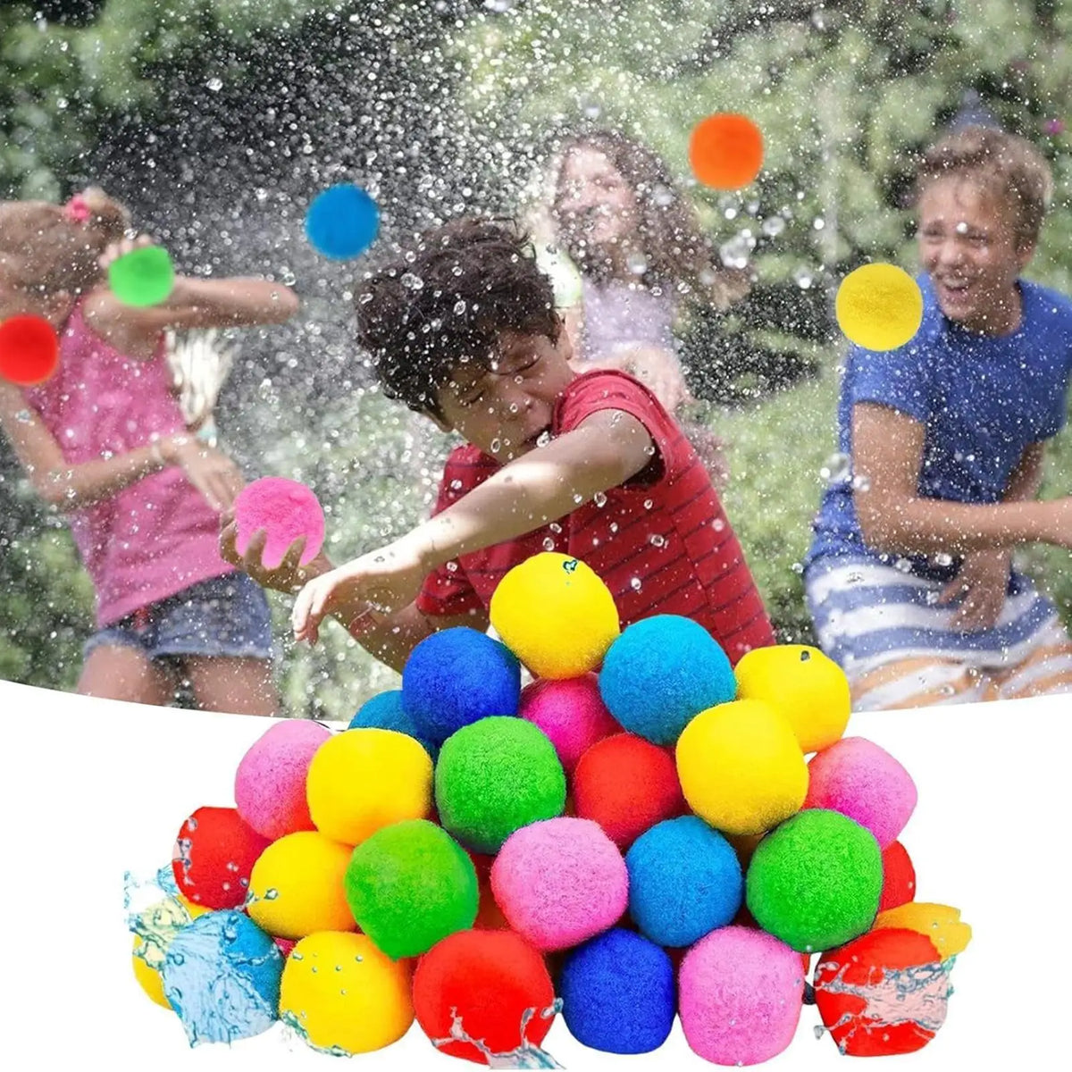 30PCS Splashing Water Balls FunReusable Absorbent Refillable Sponge Ball Colorful Water Fight Toy for Pool Beach Outdoor Summer Vue