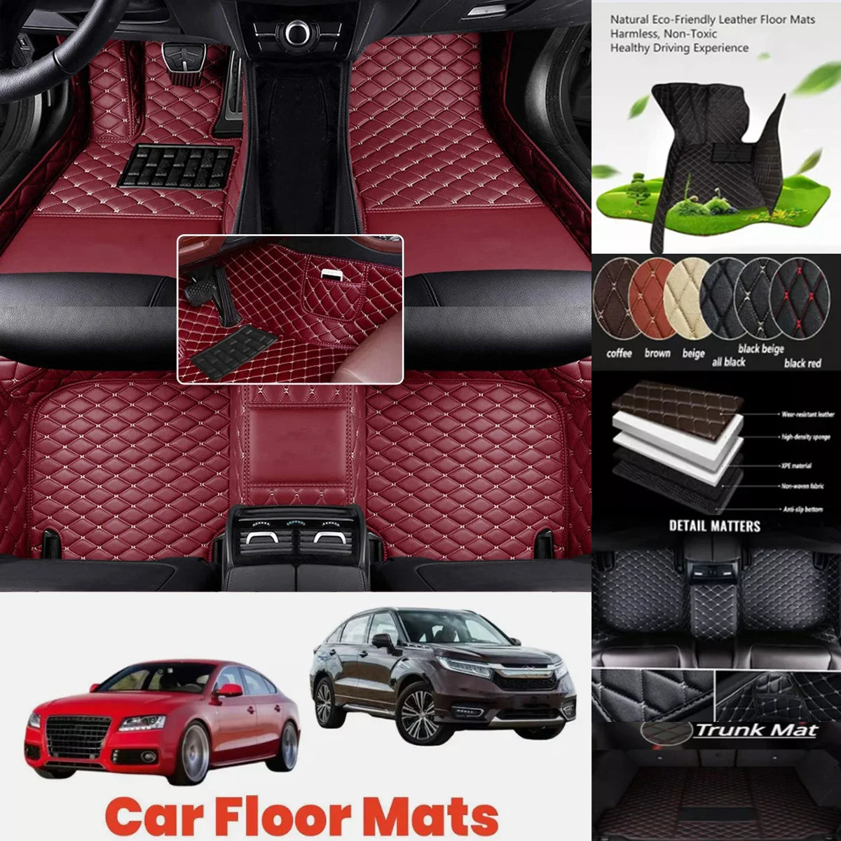 Custom PU Leather Floor Mats for BMW 6 Series F12 F06 F13 Custom Car Floor Mats Vue 1-wine red Coupe F13 2Doors