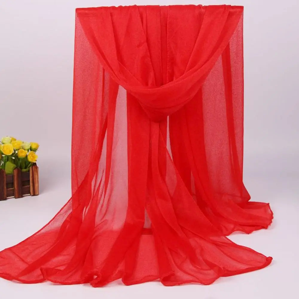 Summer Lightweight Silk Scarf Soft Anti-UV Shawls Breathable Pashmina Vue Red