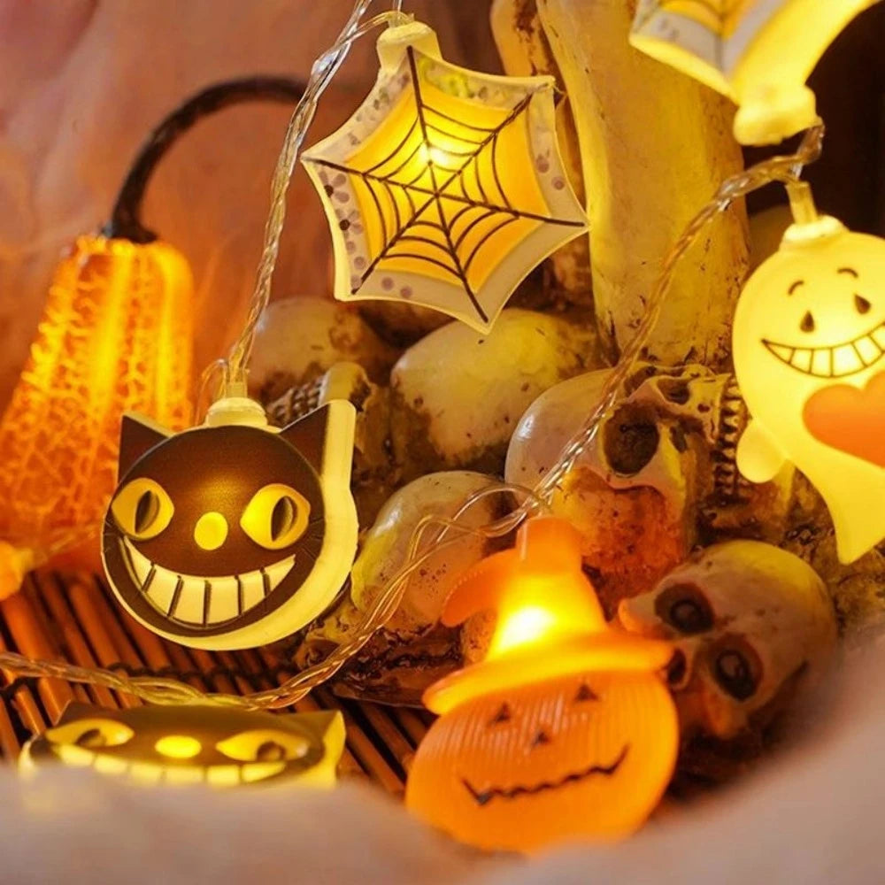 Halloween LED String Lights, Fairy Lights with Ghost, Pumpkin, Black Cat and Spider Web for Indoor Halloween Party, Home, Wall Vue