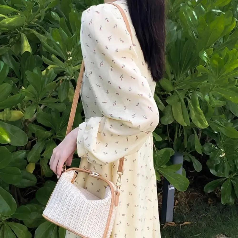 Straw Knitting Crossbody Bag Bohemian Shoulder Strap Woven Bucket