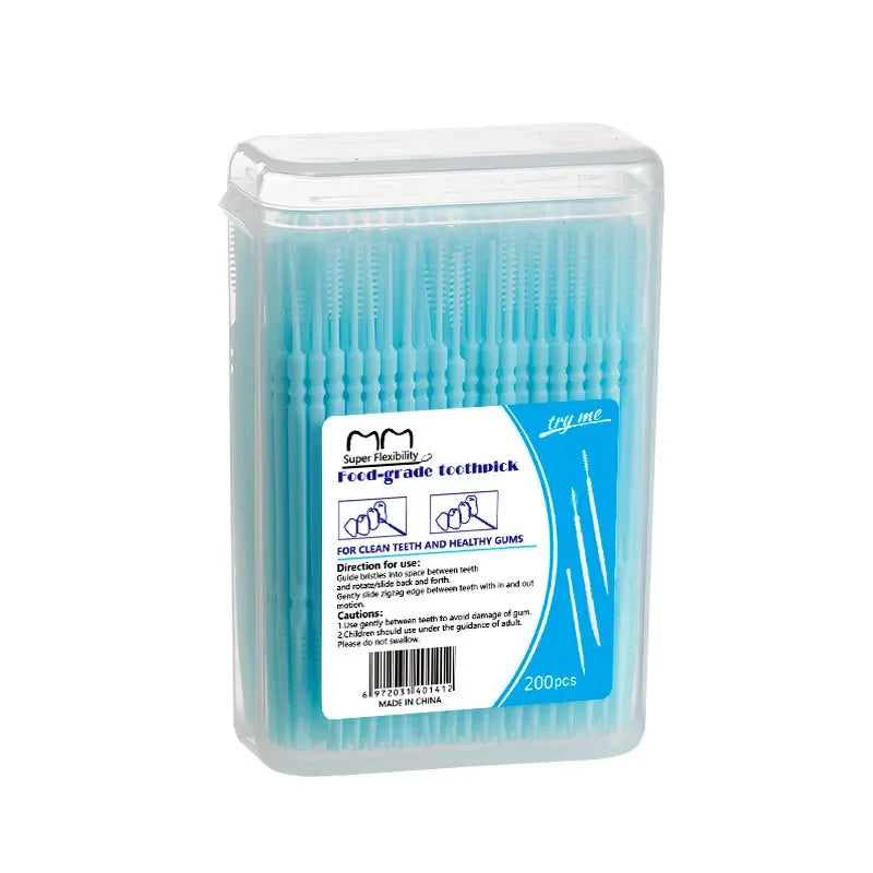200 PCs Toothpick Brush Interdental Brush Teeth Boxed Plastic Toothpick Disposable Household Picking Dental Floss Vue M3 Blue
