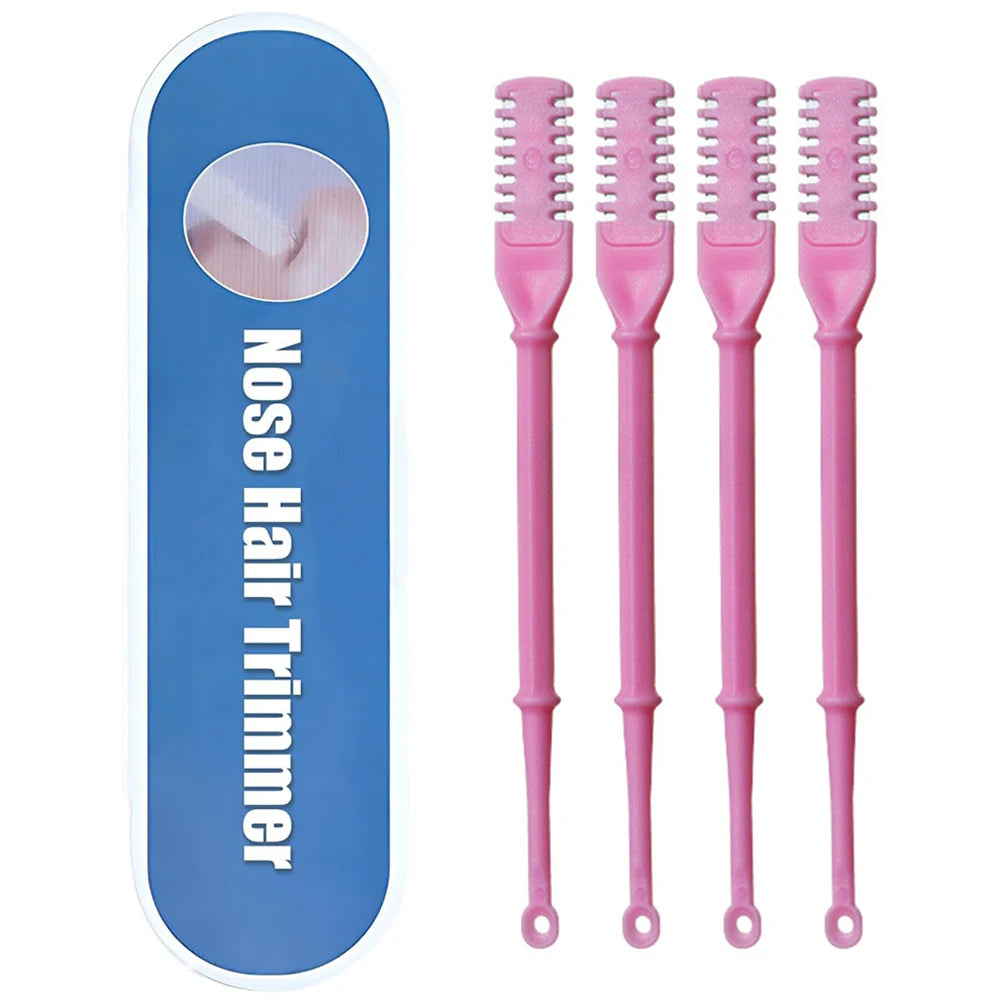 4Pcs/Set Nose Hair Cutter Knife Manual Ear/Nose Hair Removal 2-in-1 Nasal Aspirator 360 Degree Rotating Ear/Nose Hair Trimmer Vue Pink 4PCS