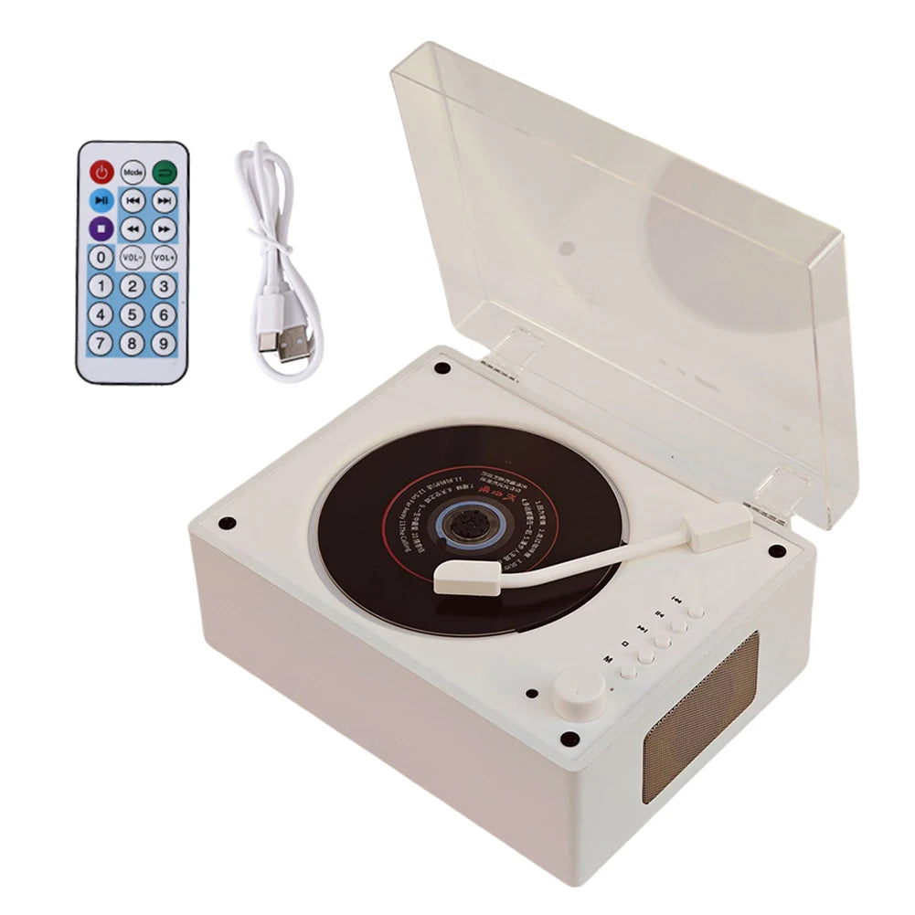 Portable Vintage CD Player Bluetooth5.0 Music Speaker 2000mAh Rechargeable 10M Remote Control CD/USB/AUX Home Decor Party Player Vue White