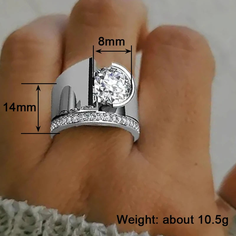 Huitan 8MM CZ Wide Band Wedding Ring – Silver Women's Jewelry Wedding Band Ring Vue