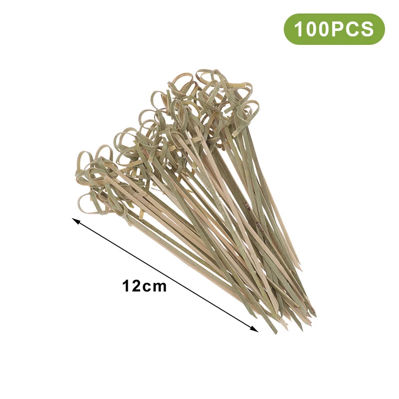 Bamboo Skewers Barbeque Bar Tool Kitchen Cocktail Picks Disposable Vue Knot 12cm