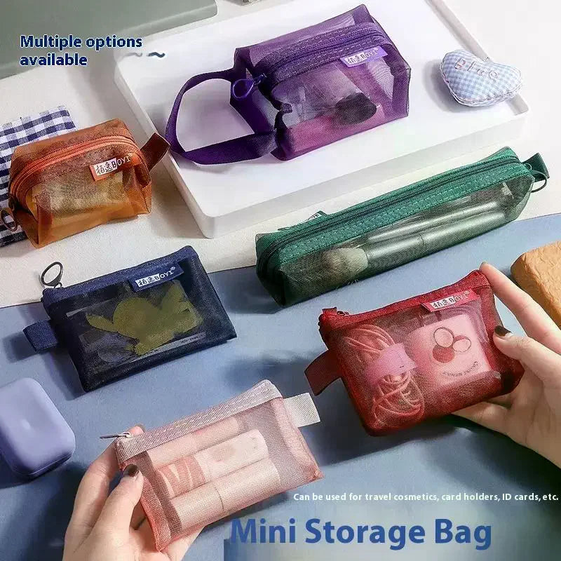 1Pc Portable Mini Zipper Mesh Storage Bag Coin Purse Small Square Mesh Coin Purse Travel Storage Carry Pouch With Zippered Vue