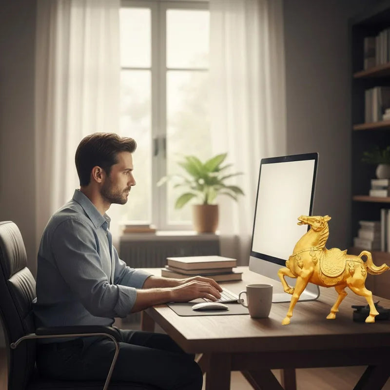 1-4PCS Zodiac Horse Decor Gold Plated Alloy Statue Desk Ornament for Good Luck Fortune Home Office Decoration Gift for Men Women Vue