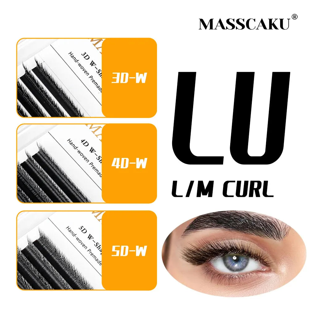 MASSCAKU L/LU/M Curl 3D 4D 5D W Eyelashes Extensions Natural Soft Black High Quality Technologic Fiber Lashes For Makeup Tools Vue