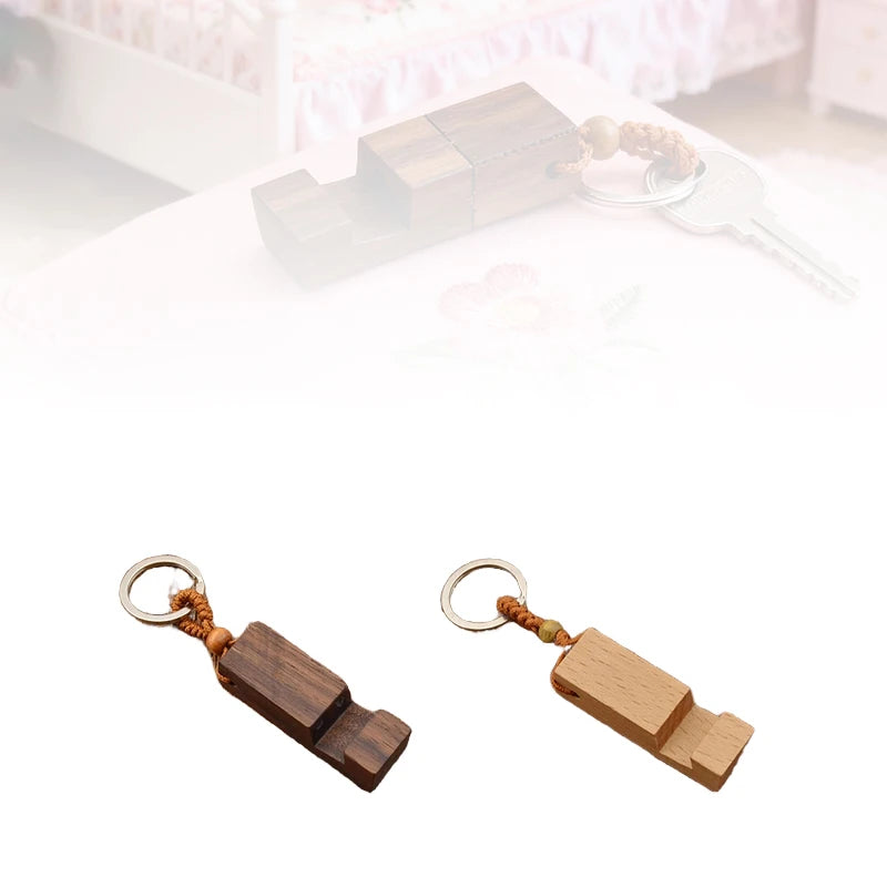 New retro wood phone holder stand pendant keychain car keyringfashion accessorie Vue