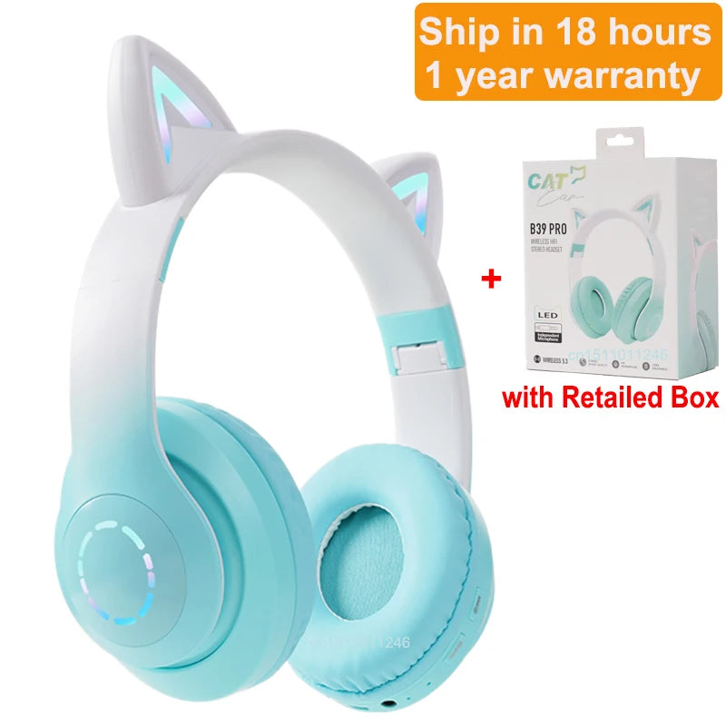 Cat Ears Headphones Flash Light Wireless With MIC Control LED Kid Stereo Cute Music Bluetooth Phone Headset Earphone Girls Gift Vue Type 3 with box 2