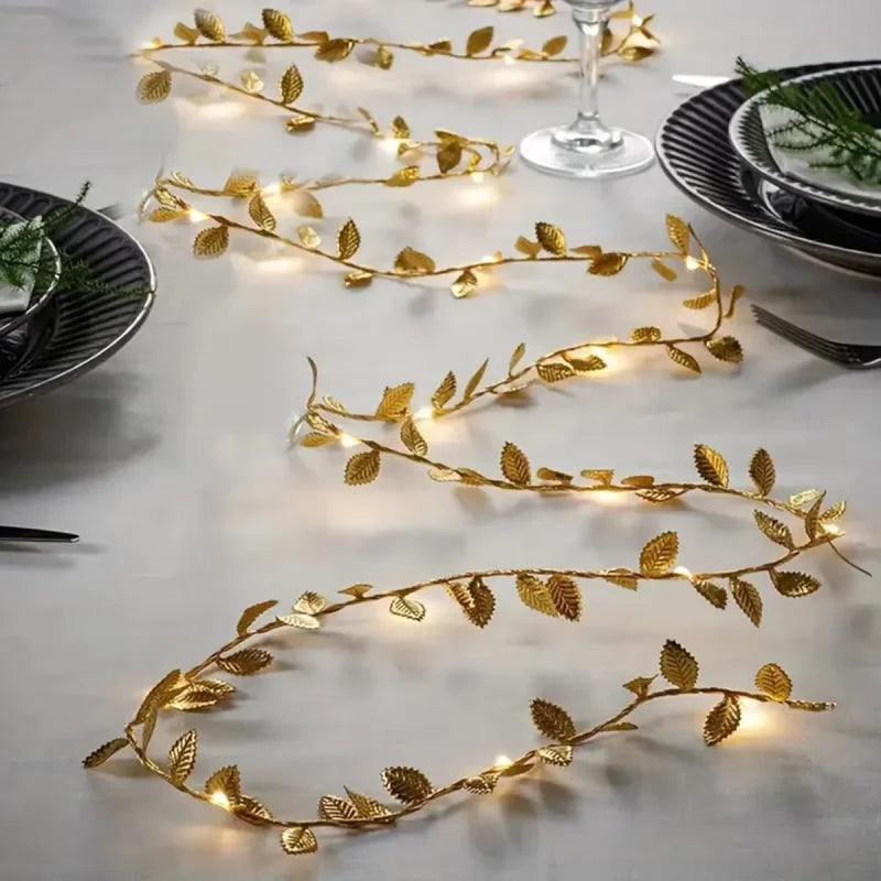 20LED Golden Tiny Leaves Copper Wire String Lights Battery Powered Fairy Lights for Home Wedding Party Christmas DIY Decoration Vue