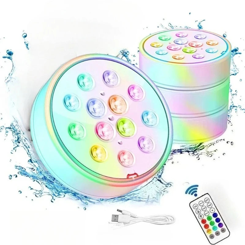 USB Pool Lights Rechargeable Submersible LED Lights with Remote RF IP68 Underwater Waterproof Pond Light for Inground Pool Decor Vue