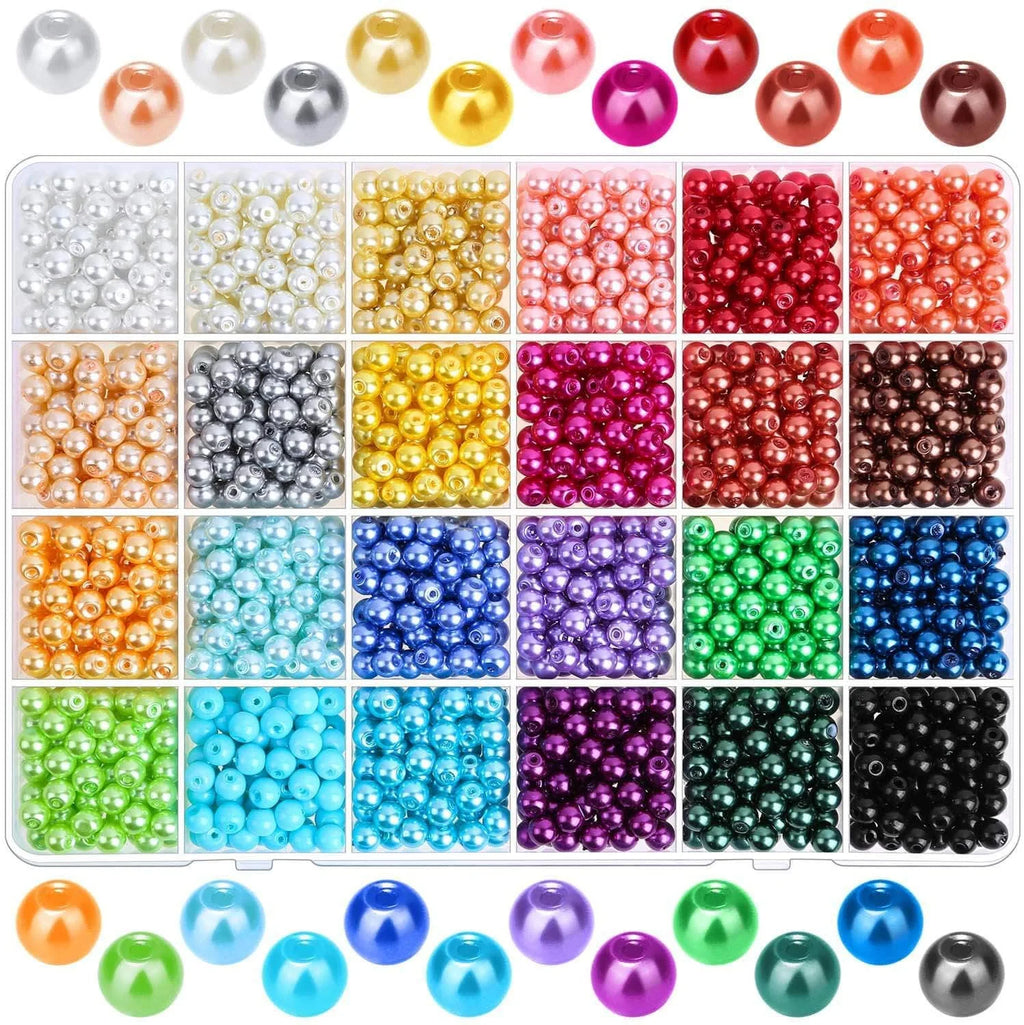 1680pcs 6mm 24 Colors Faux Pearl Set DIY Bracelet Necklace Making Materials with Box Vue